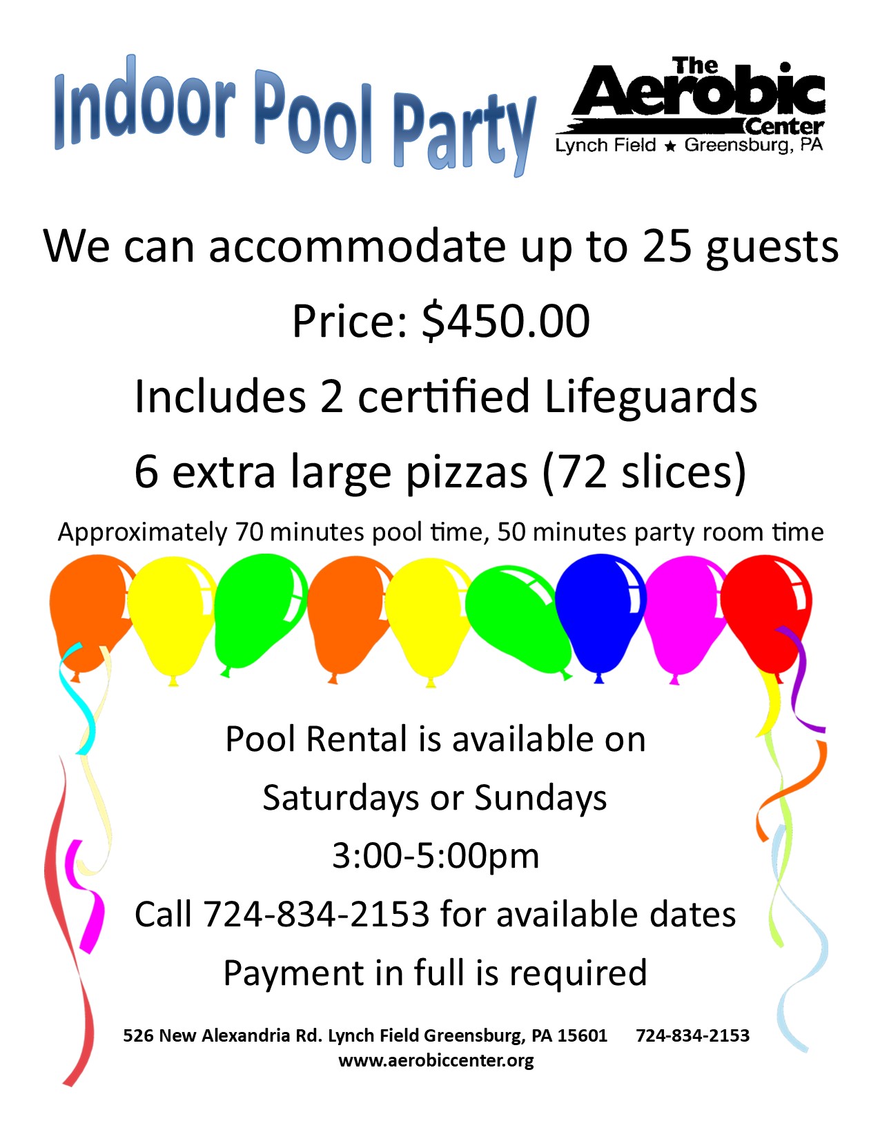 Pool Party Rates Pool- Party Information - The Aerobic Center